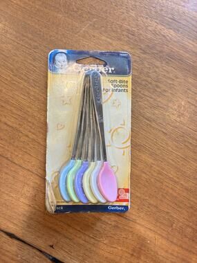 Vintage SEALED 2004 Gerber Infant Spoons Silicone Soft Bite 6 pack Pastel